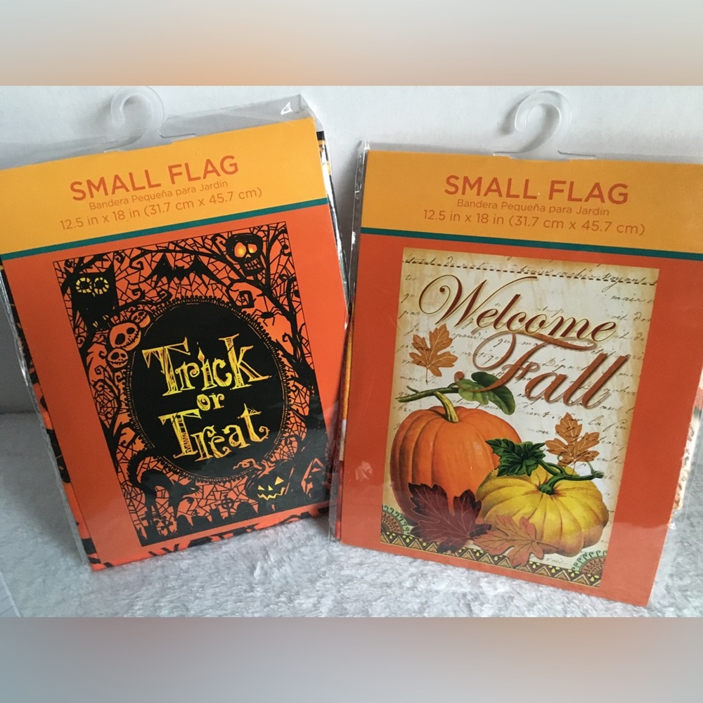 Brand New Garden Flags - Trick or Treat & Welcome Fall (Harvest) - set of 2